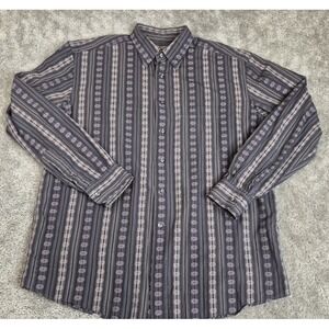 Zanella Button Up Shirt Mens Xtra Large Long Sleeve‎ Abstract Striped Black Gray